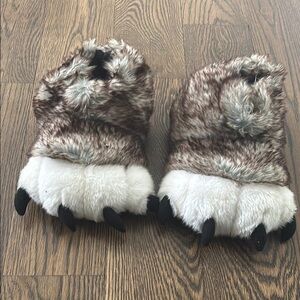 Furry Bear Paw Slippers